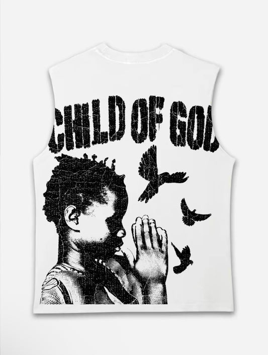 Child Of God Praying For Peace Print Graphic Tank Top Men Sleeveless Loose Menswear