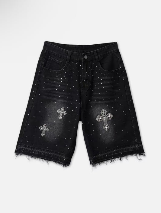 Hiphop Cross Hot Diamond Jorts Denim Shorts Menswear Jeans