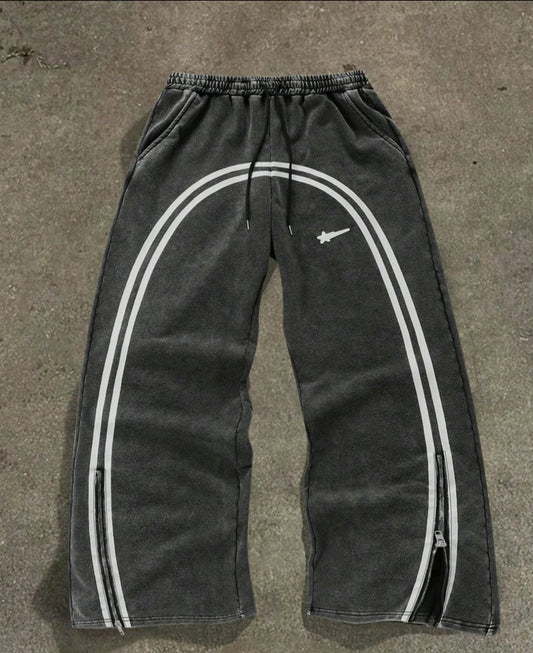 Men's Distressed Sweatpants with Stripes and Star Print, Casual Loose-Fit Pants for All Seasons, Comfortable Everyday Wear