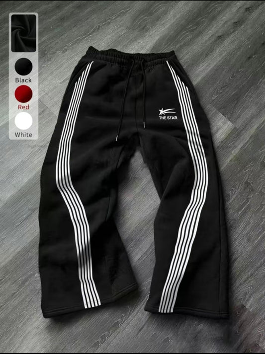 Men's Side Stripe Drawstring Waist Sweatpants, Casual Regular Fit Pocket Straight Leg Pants for Fall & Winter, Men's Trousers for Daily Wear