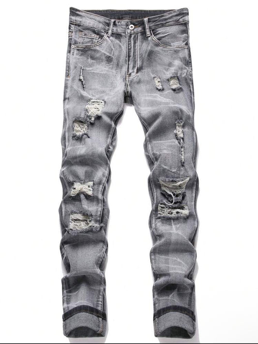 “Smoke Gray” LEGND Men's Slim-Fit Denim Pants With Pockets And Distressed Design For Daily And Travel